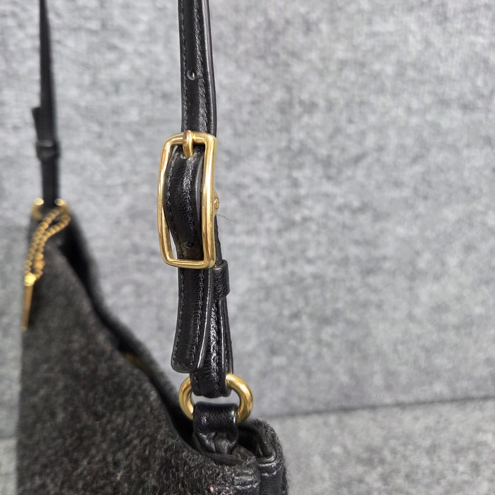 Coach Small Hobo Shoulder Bag Charcoal Gray‎ Wool Tweed Black Leather 8308 Y2K - Picture 7 of 16